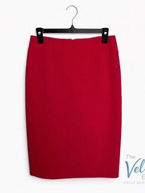 Kasper Red Pencil Skirt Size 8 Classic Career Midi